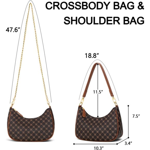 Women's Brown Flower Leather Gold Chain Strap Underarm Zipper Pouch Hobo Purses - Picture 4 of 7